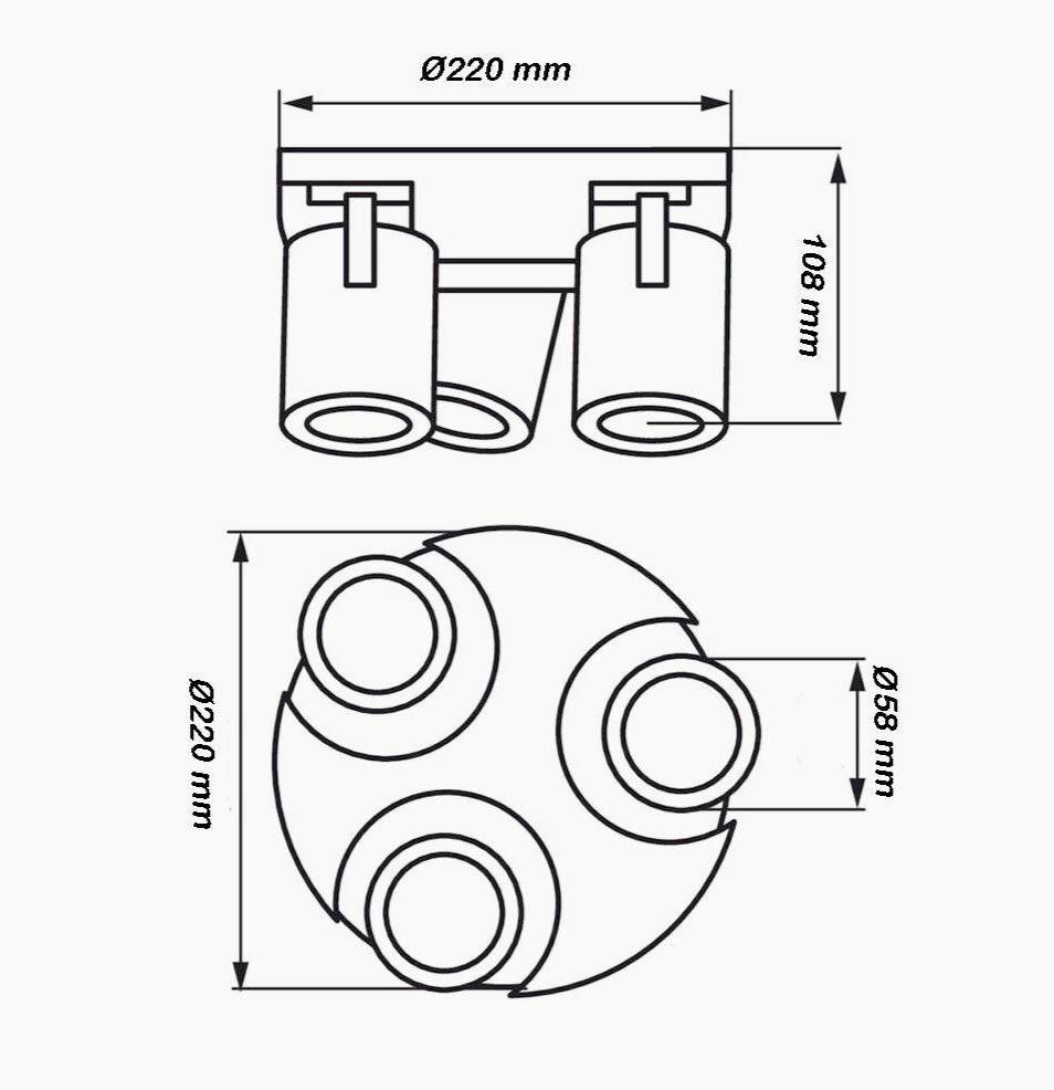 Plafoniera Tonda 3 Diffusori Orientabili - GU10 (Da Soffitto o Parete)