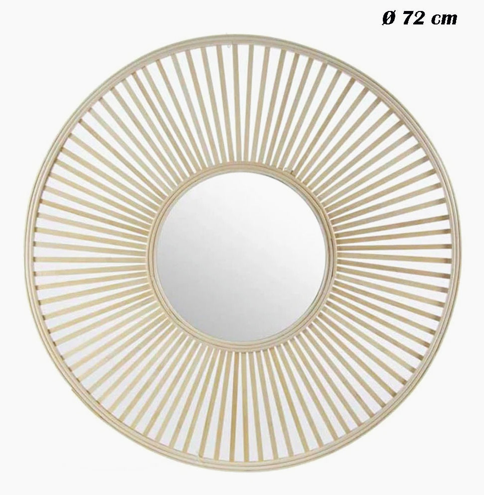 Specchio stile boho chic tondo in legno di bambù – Disponibile in varie misure
