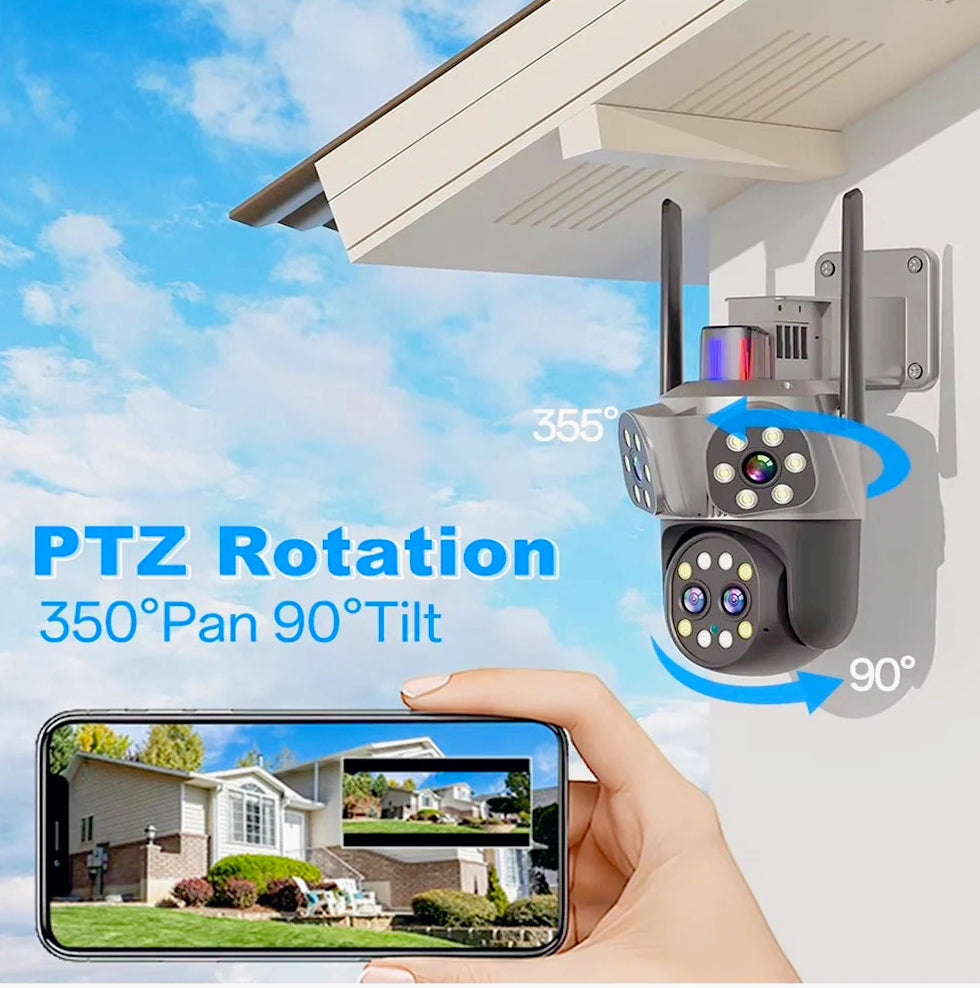 Telecamera Wi-Fi PTZ con zoom 10x, 3 obiettivi, 8MP (HD), allarme LED, protezione IP66