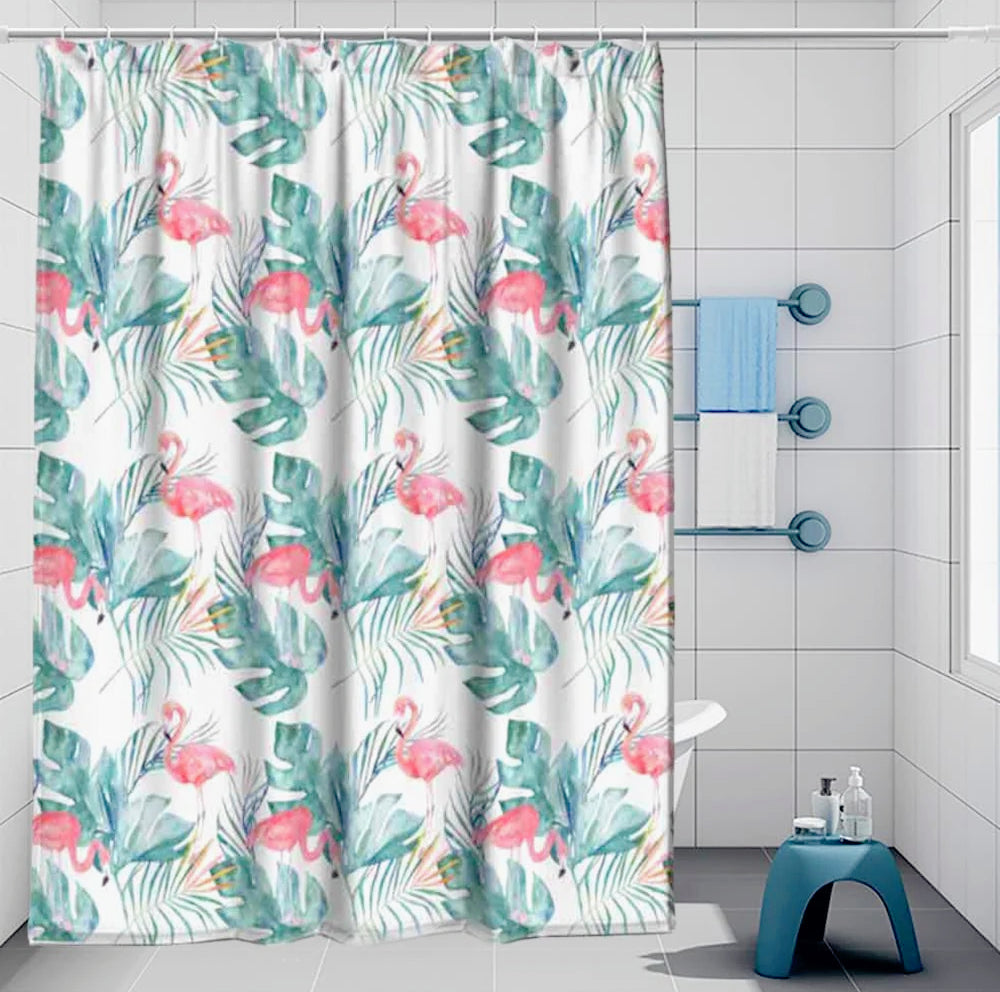 Tenda da doccia impermeabile in PVC – 180×200 cm, 12 ganci, motivo fenicotteri