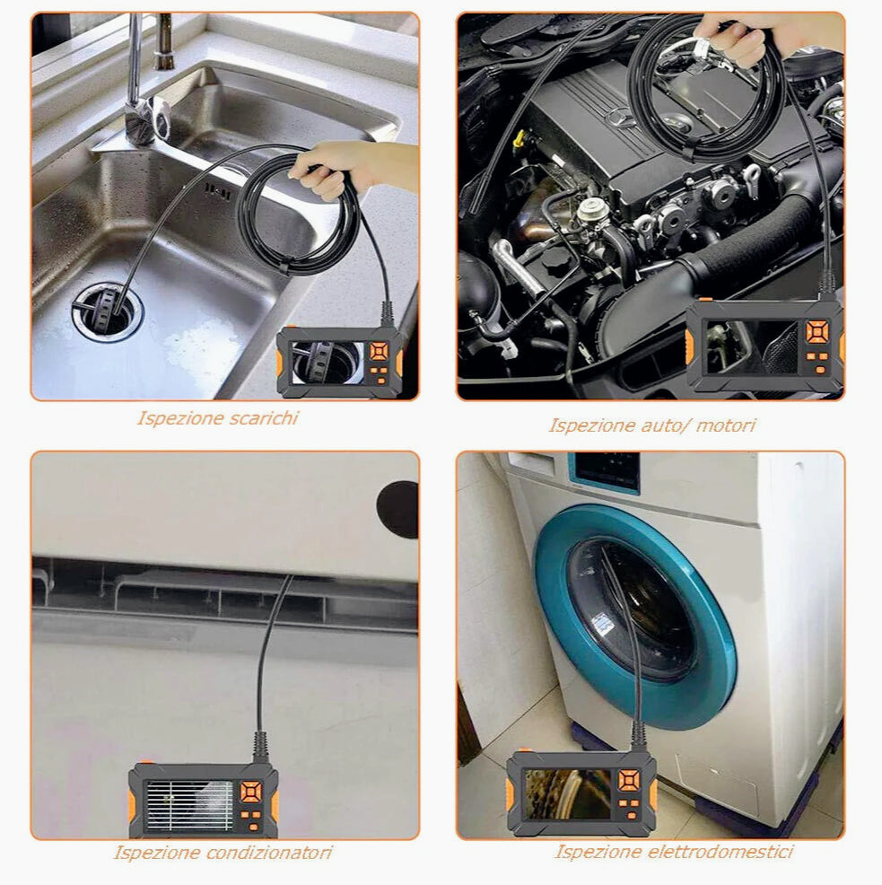 Telecamera endoscopica 4,3” full HD 1080p 5M IP67 con sonda - Impermeabile per ispezione