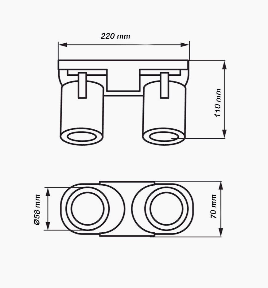 Plafoniera 2 Diffusori Orientabili - GU10, Colore Bianco/Nero (Da Soffitto o Parete)