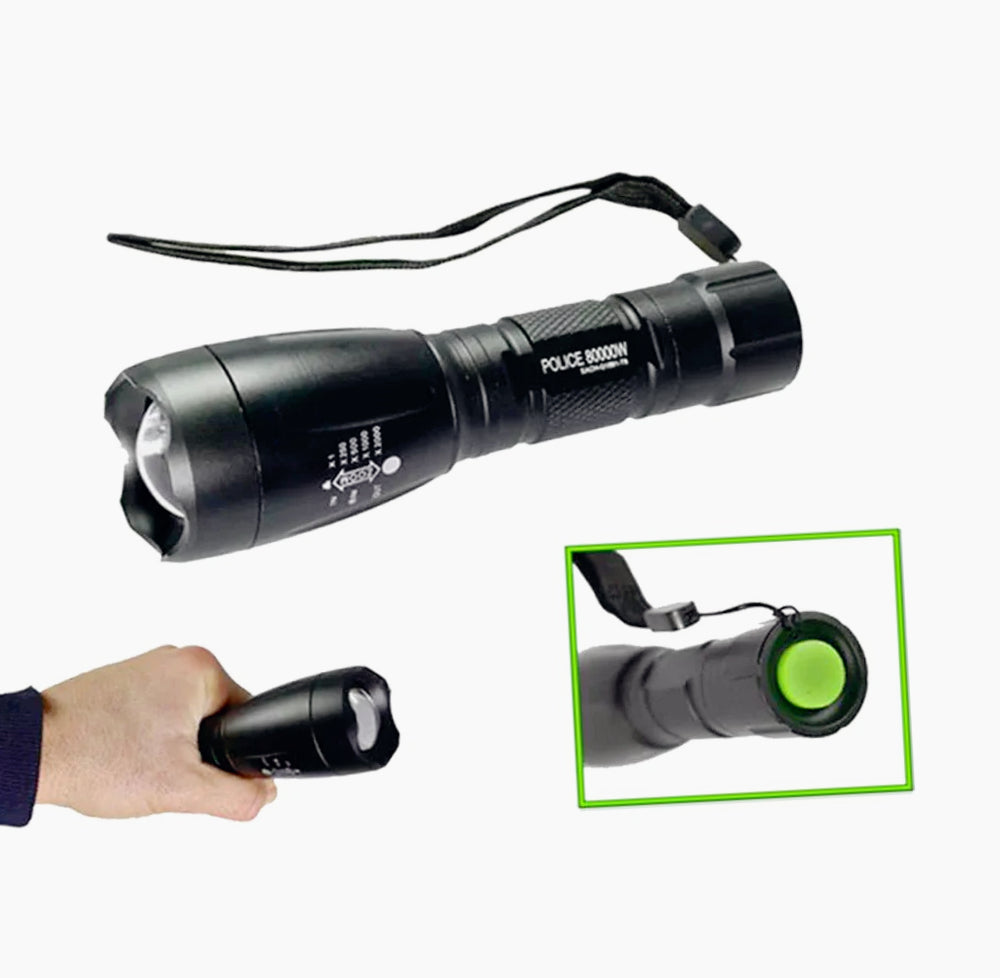 Torcia LED ricaricabile tattica – Alta potenza con zoom e attacco fucile