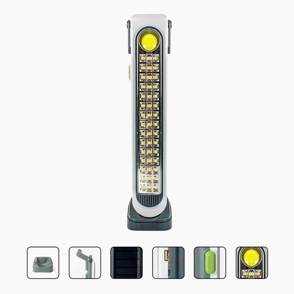 Torcia emergenza a pannello solare – 45 LED + 1 LED COB, 3 colorazioni di luce