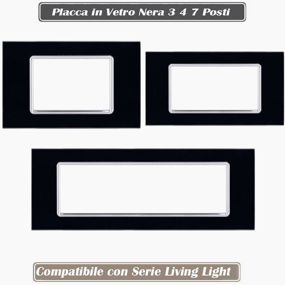 Placchetta in Vetro Nero 3-7 Posti – Compatibile con Living Light Cassetta 503