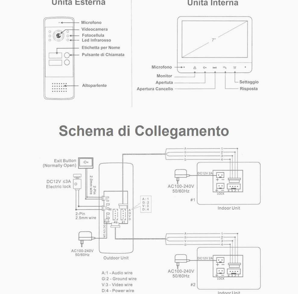 Citofono a 4 Fili da 7" con Monitor LCD – Sicurezza, resistenza e comodità per la tua casa