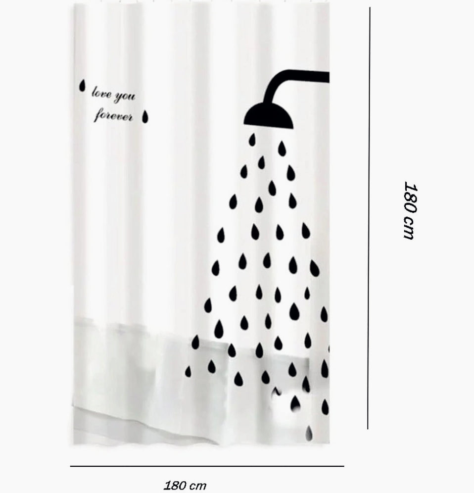 Tenda da doccia impermeabile in PVC – 180×180 cm, 12 ganci, motivo doccia