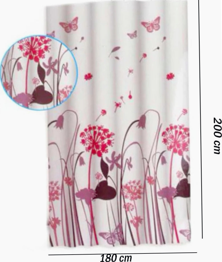 Tenda da doccia impermeabile in PVC – 180×200 cm, 12 ganci, motivo fiori e farfalle