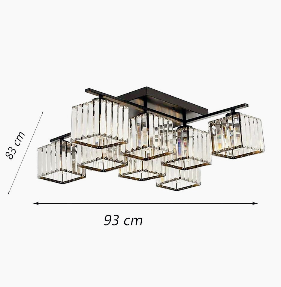 Plafoniera Contemporanea 8 Cubi in Vetro – Design in Metallo Nero con Base E27 - ambraled