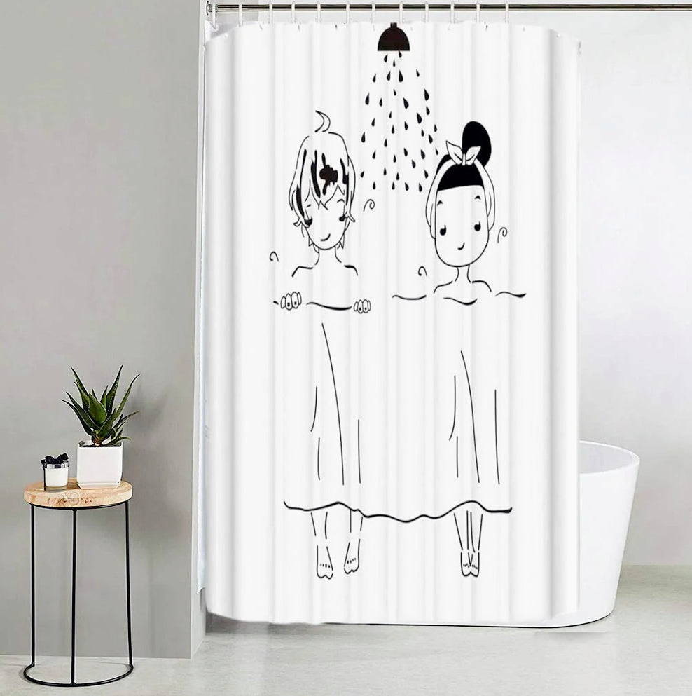 Tenda da doccia impermeabile in PVC – 180×180 cm, 12 ganci, motivo fumetto
