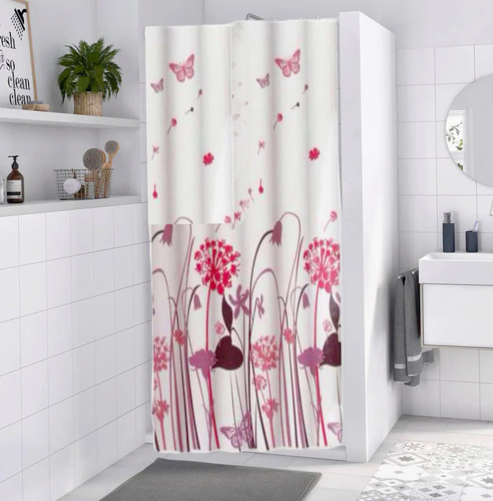 Tenda da doccia impermeabile in PVC – 200×240 cm, 12 ganci, motivo fiori e farfalle