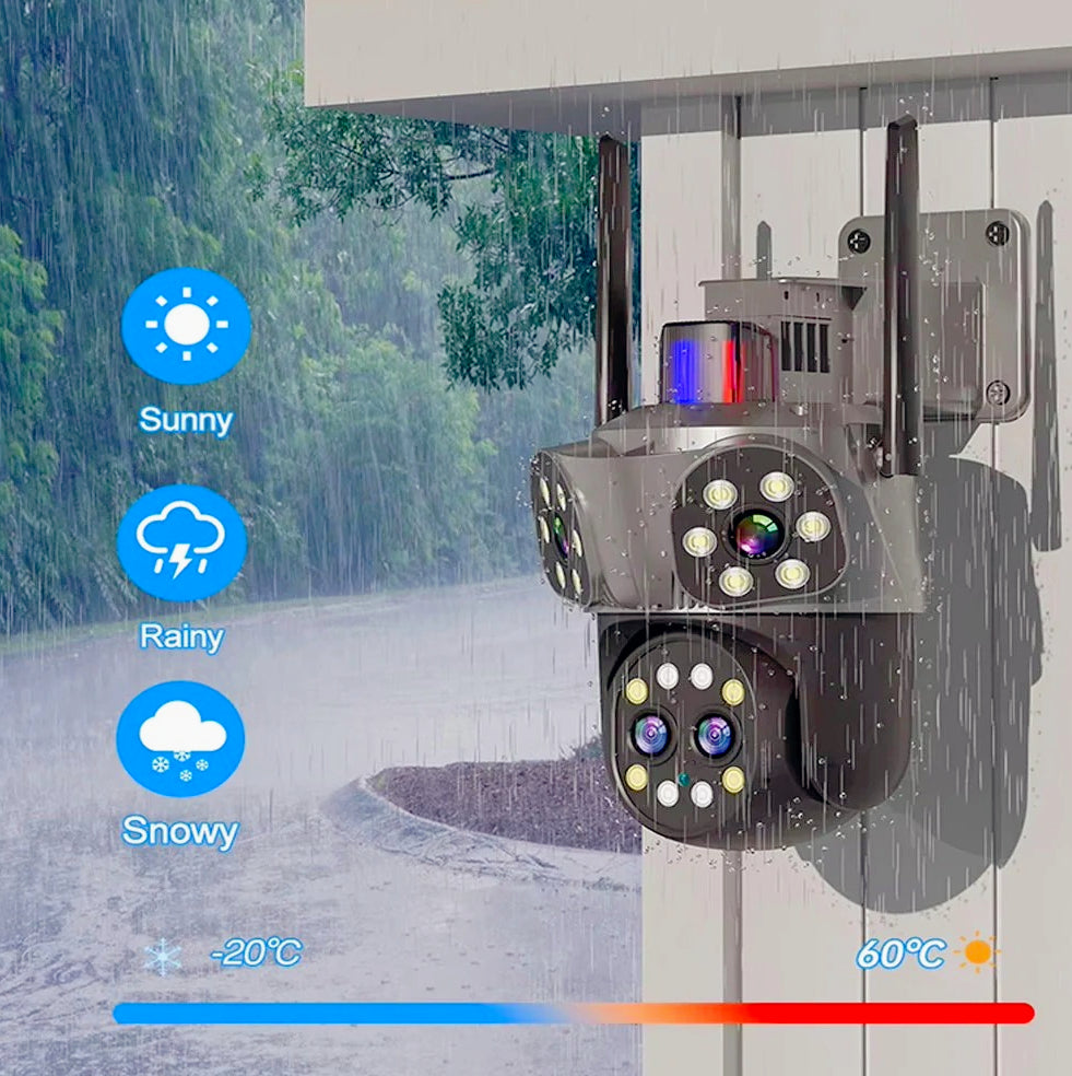 Telecamera Wi-Fi PTZ con zoom 10x, 3 obiettivi, 8MP (HD), allarme LED, protezione IP66