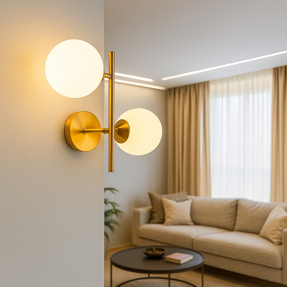 Applique da parete in metallo bronzo con due sfere opache e attacco G9 - ambraled