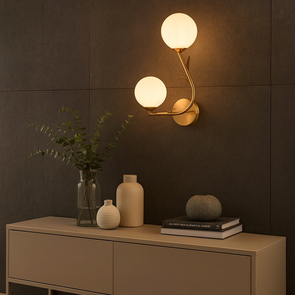Applique da parete bronzo due sfere opache e dettaglio foglia 2XG9 - ambraled