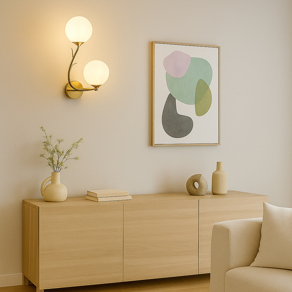 Applique da parete bronzo due sfere opache e dettaglio foglia 2XG9 - ambraled