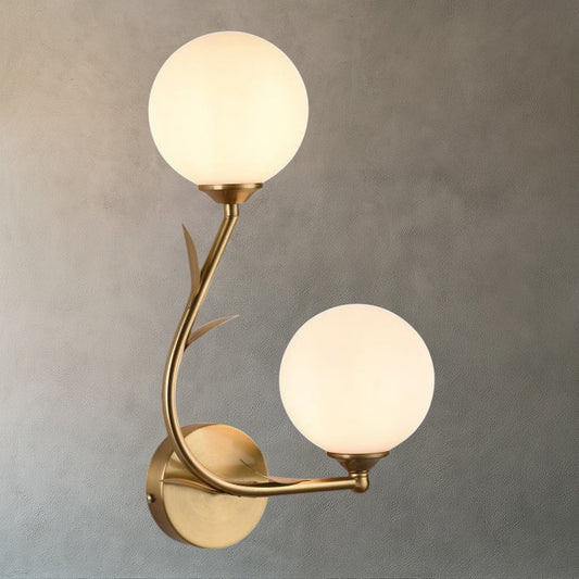 Applique da parete bronzo due sfere opache e dettaglio foglia 2XG9