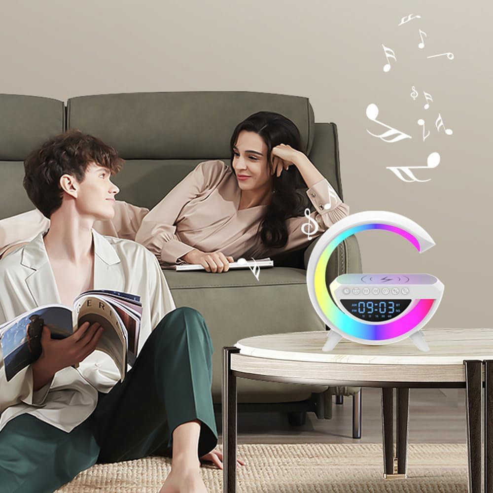 Speaker bluetooth RGB con lampada ricarica induzione orologio sveglia - ambraled