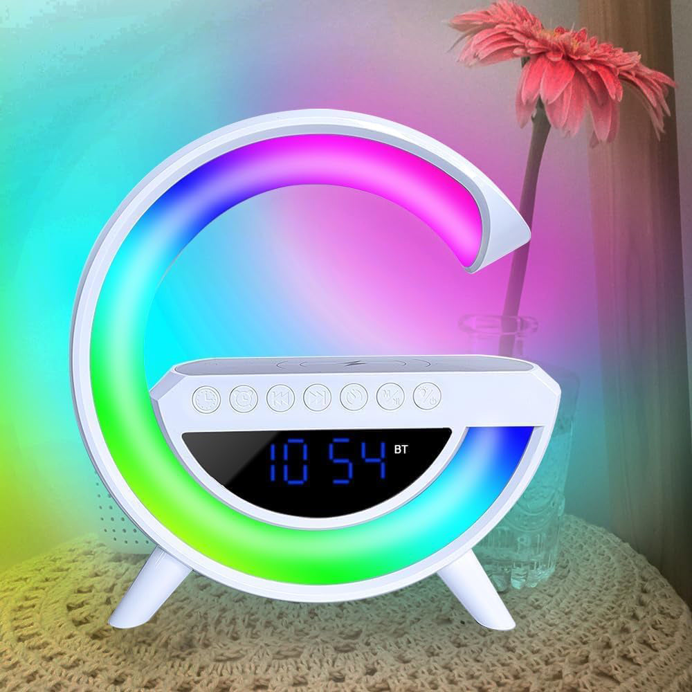 Speaker bluetooth RGB con lampada ricarica induzione orologio sveglia - ambraled