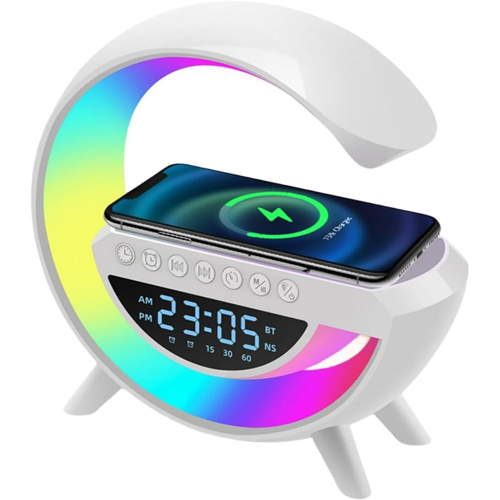 Speaker bluetooth RGB con lampada ricarica induzione orologio sveglia - ambraled