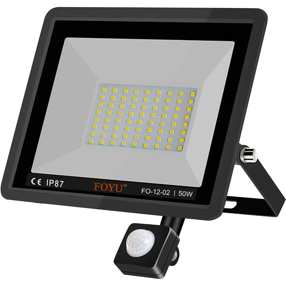 Faro 72 led 50 watt con sensore di passaggio luce bianca 6500k IP67 - ambraled
