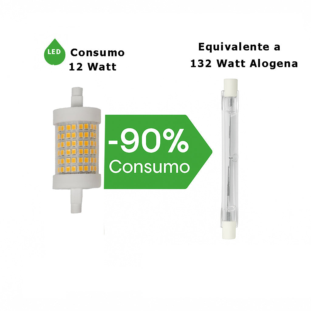 Lampadina led R7S 12 Watt 300° luce bianca calda naturale - ambraled