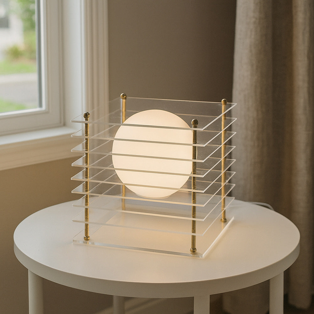 Lampada lume con sfera opalina e struttura trasparente finitura oro G9 - ambraled