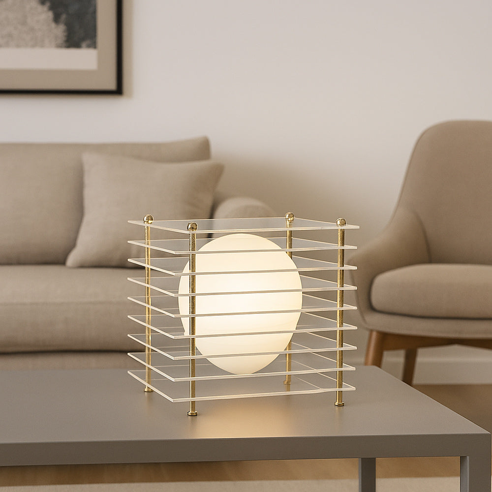 Lampada lume con sfera opalina e struttura trasparente finitura oro G9 - ambraled