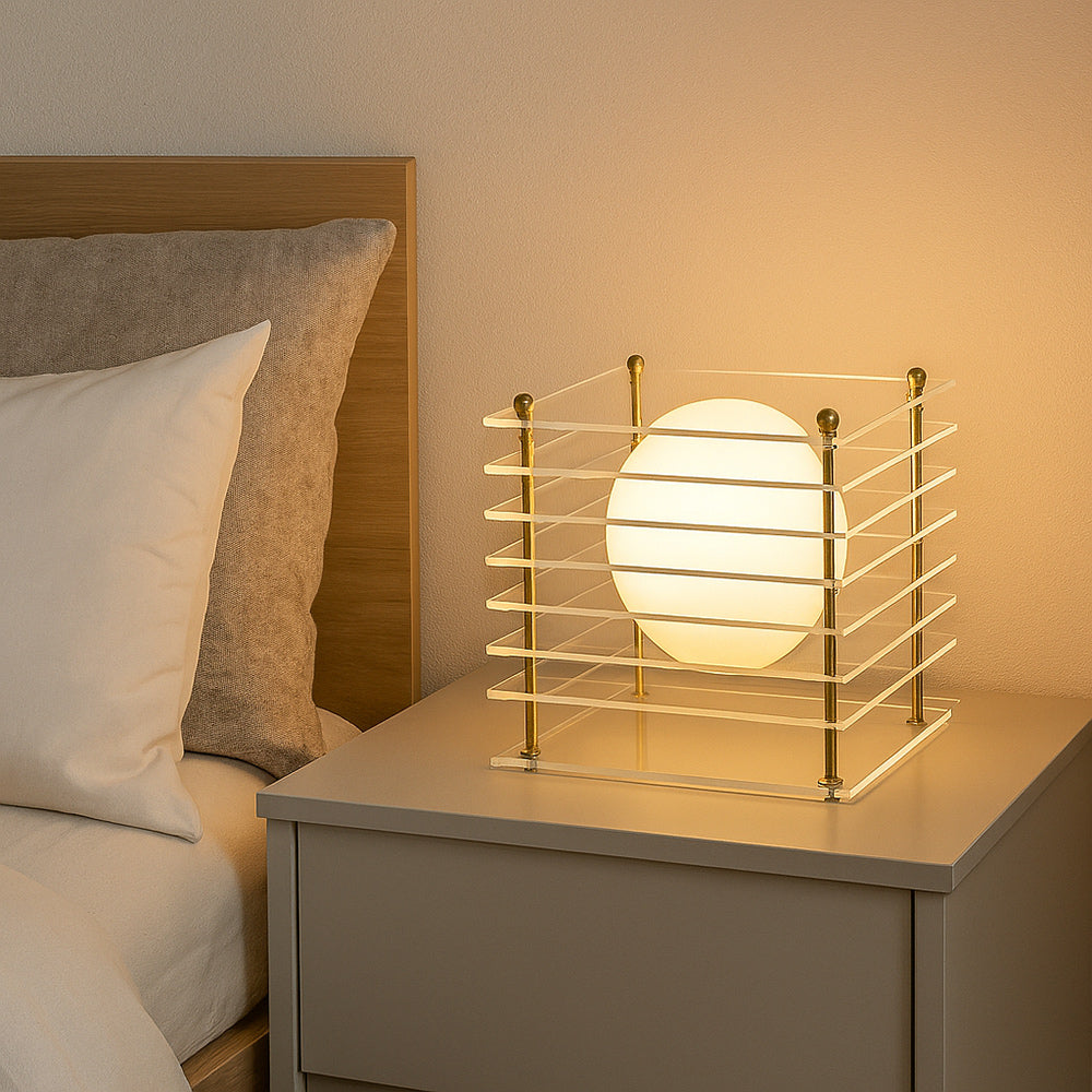 Lampada lume con sfera opalina e struttura trasparente finitura oro G9 - ambraled