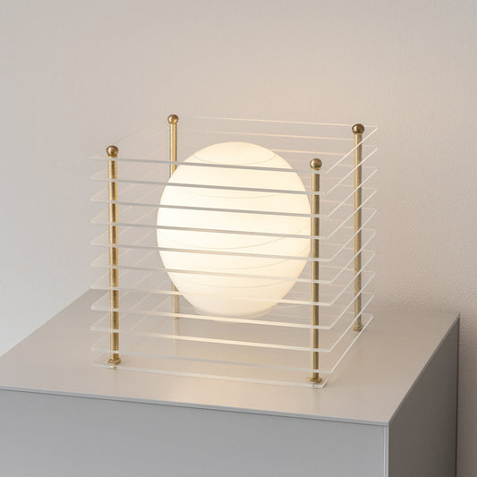 Lampada lume con sfera opalina e struttura trasparente finitura oro G9