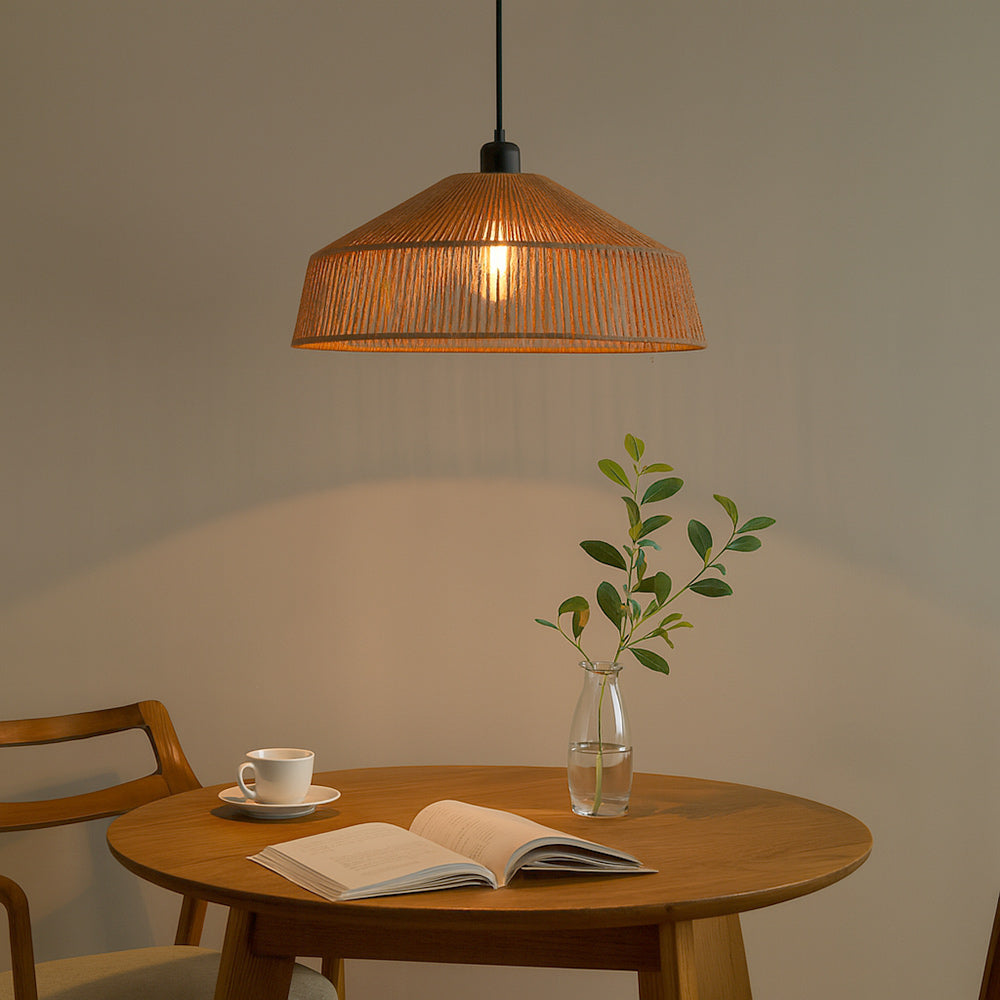 Lampadario a sospensione con corda intrecciata rattan attacco E27 - ambraled