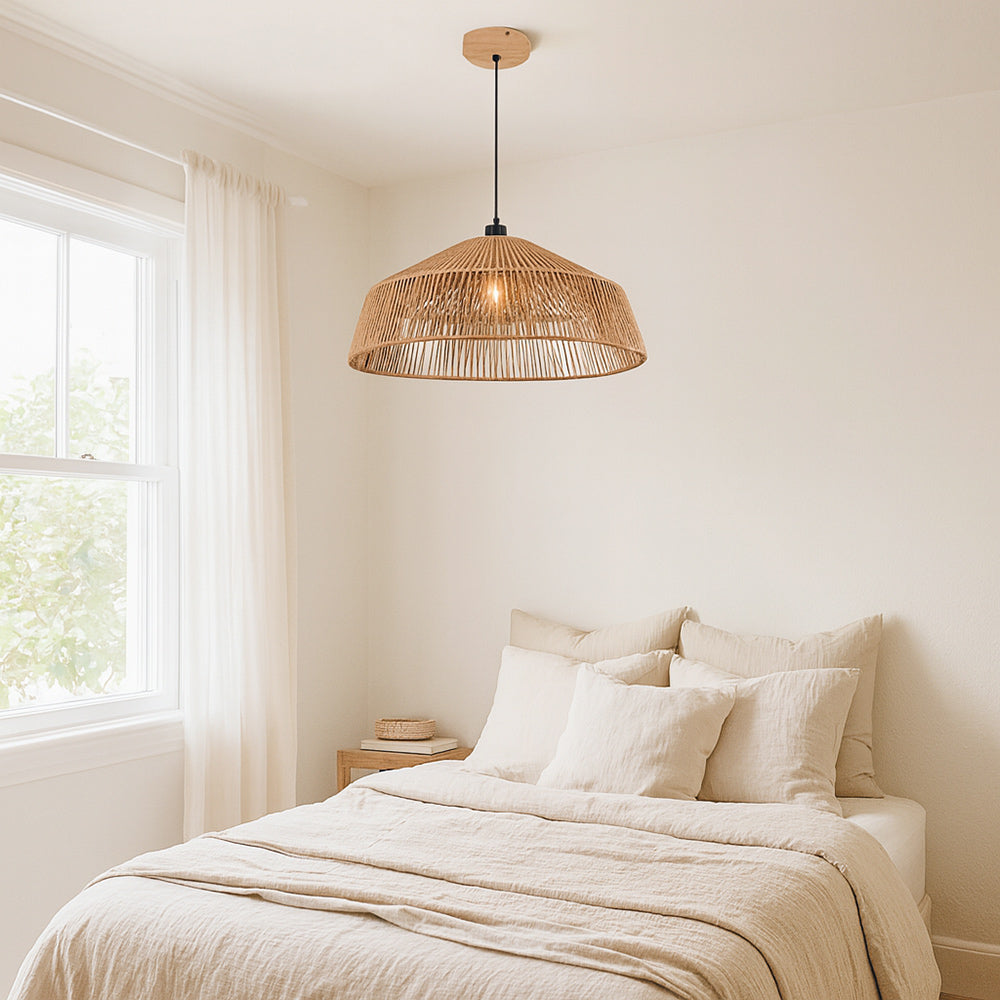 Lampadario a sospensione con corda intrecciata rattan attacco E27 - ambraled