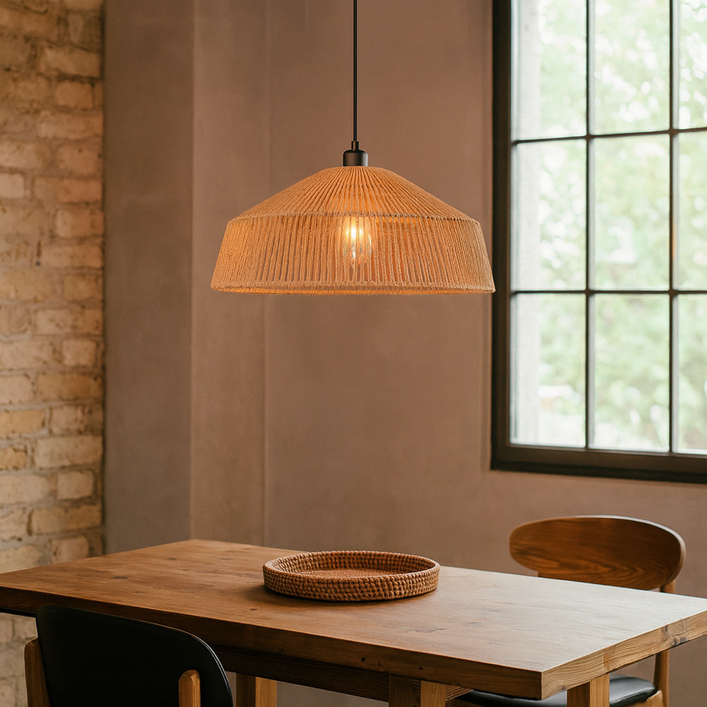 Lampadario a sospensione con corda intrecciata rattan attacco E27 - ambraled
