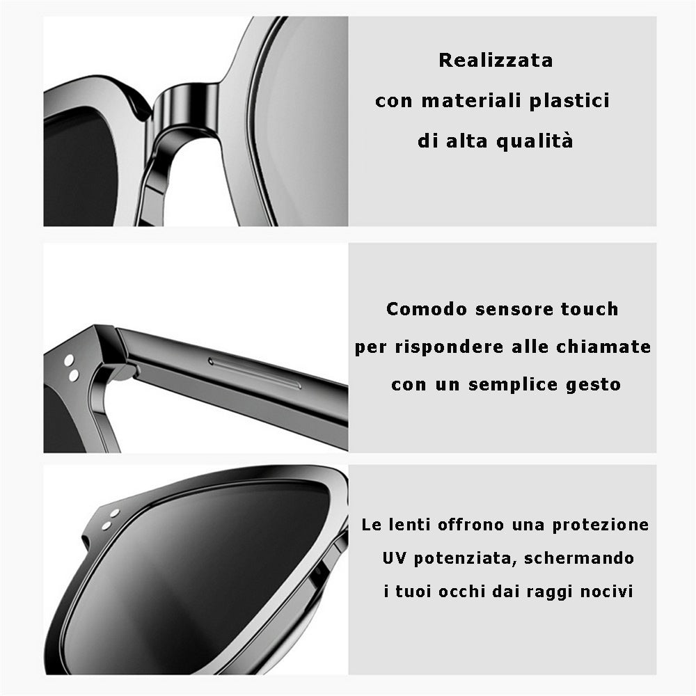 Occhiali da sole smart bluetooth touch per smartphone chiamate musica