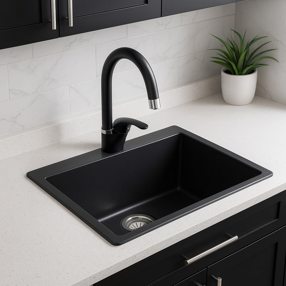 Rubinetto da cucina canna alta orientabile moderno nero opaco