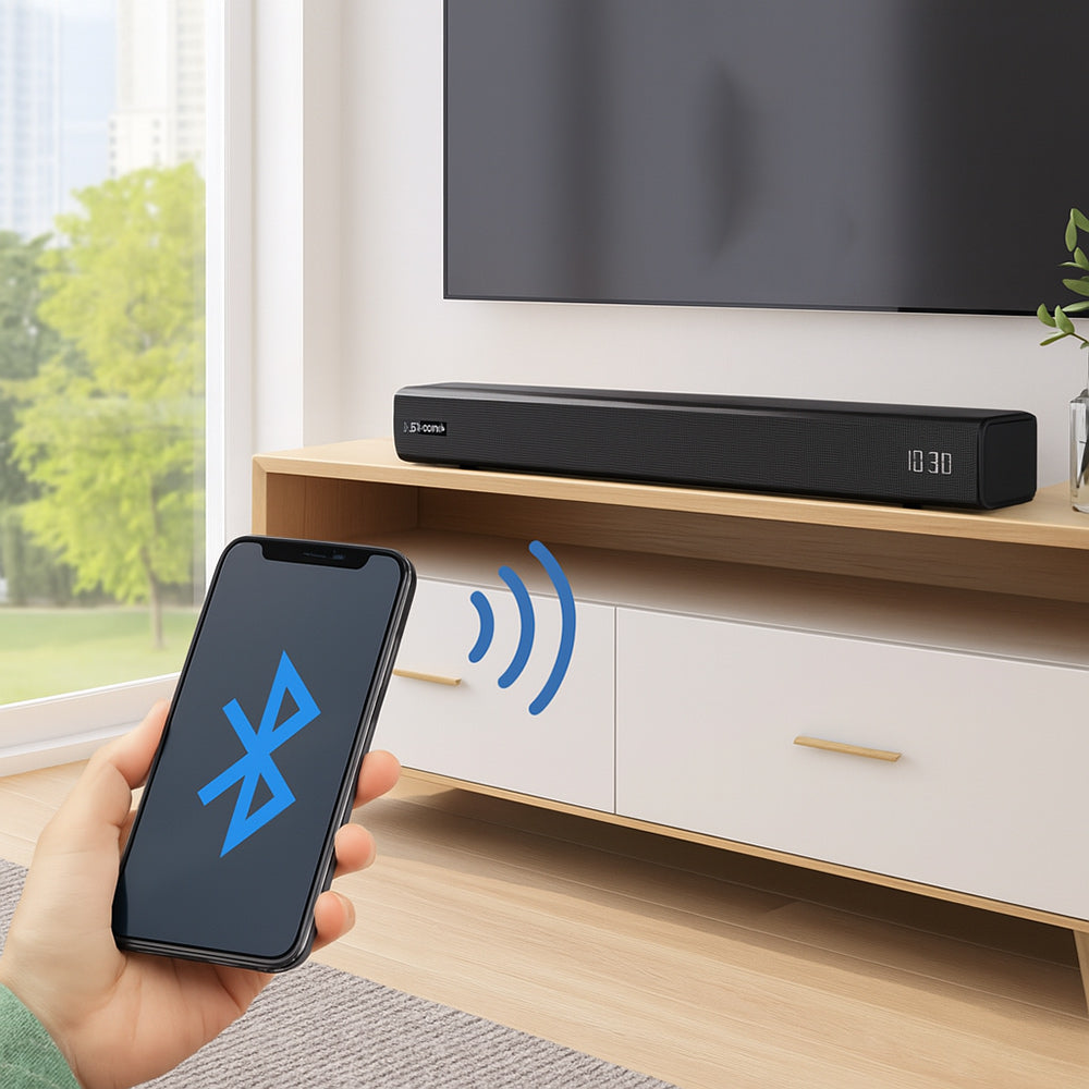 Soundbar ricaricabile 60W bluetooth con orologio radio telecomando - ambraled