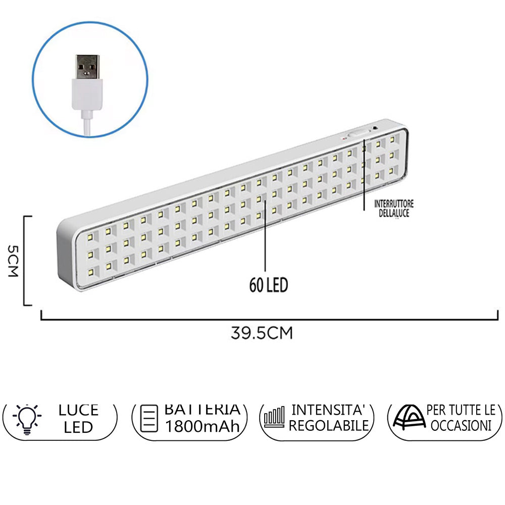 Lampada torcia emergenza ricaricabile USB 30 e 60 led dimmerabile - ambraled