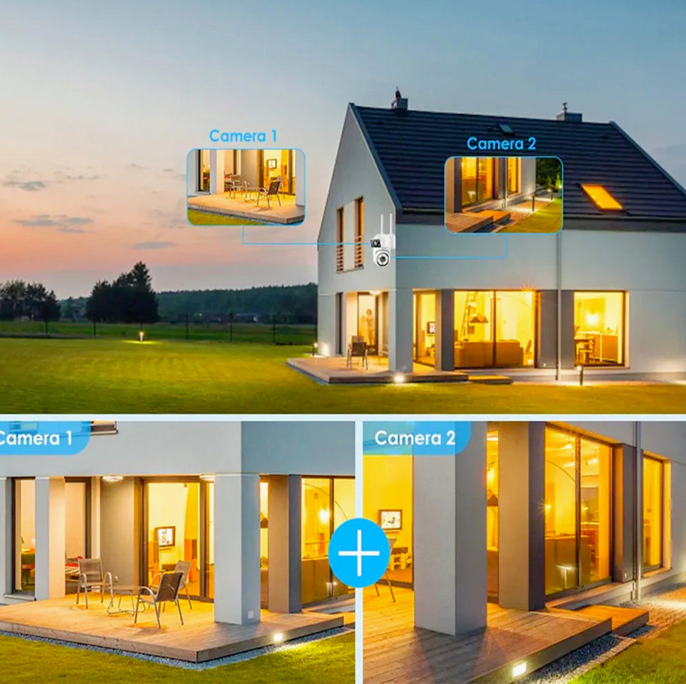 Telecamera Wi-Fi 2 obiettivi Full HD 2MPX, PTZ, 20 LED + 12 infrarossi