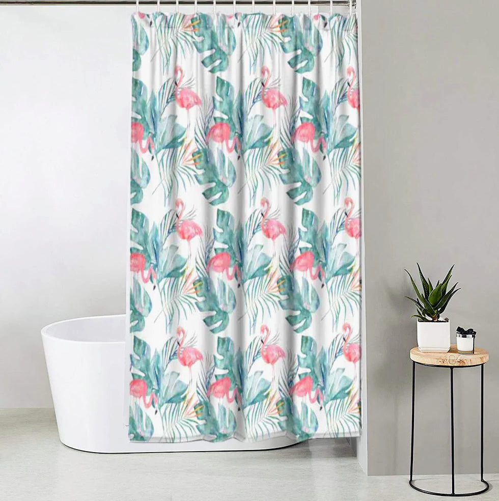 Tenda da doccia impermeabile in PVC – 180×200 cm, 12 ganci, motivo fenicotteri