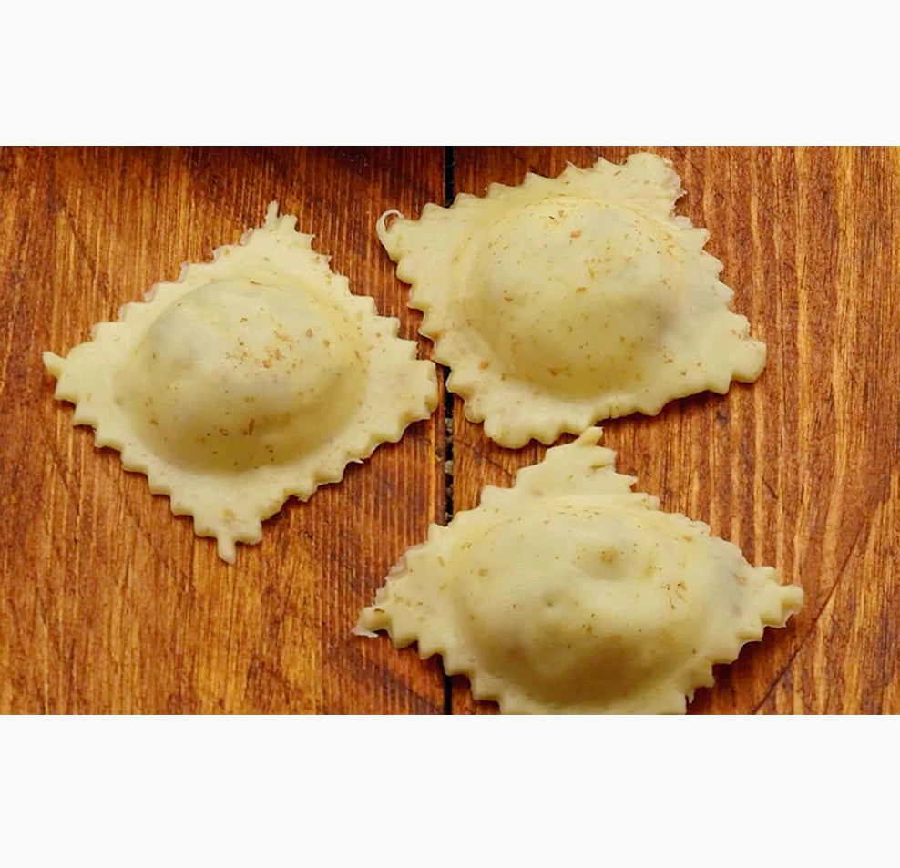 Stampo per ravioli in alluminio con manico in legno – Format: 7x7 cm e 3,5x3,5 cm
