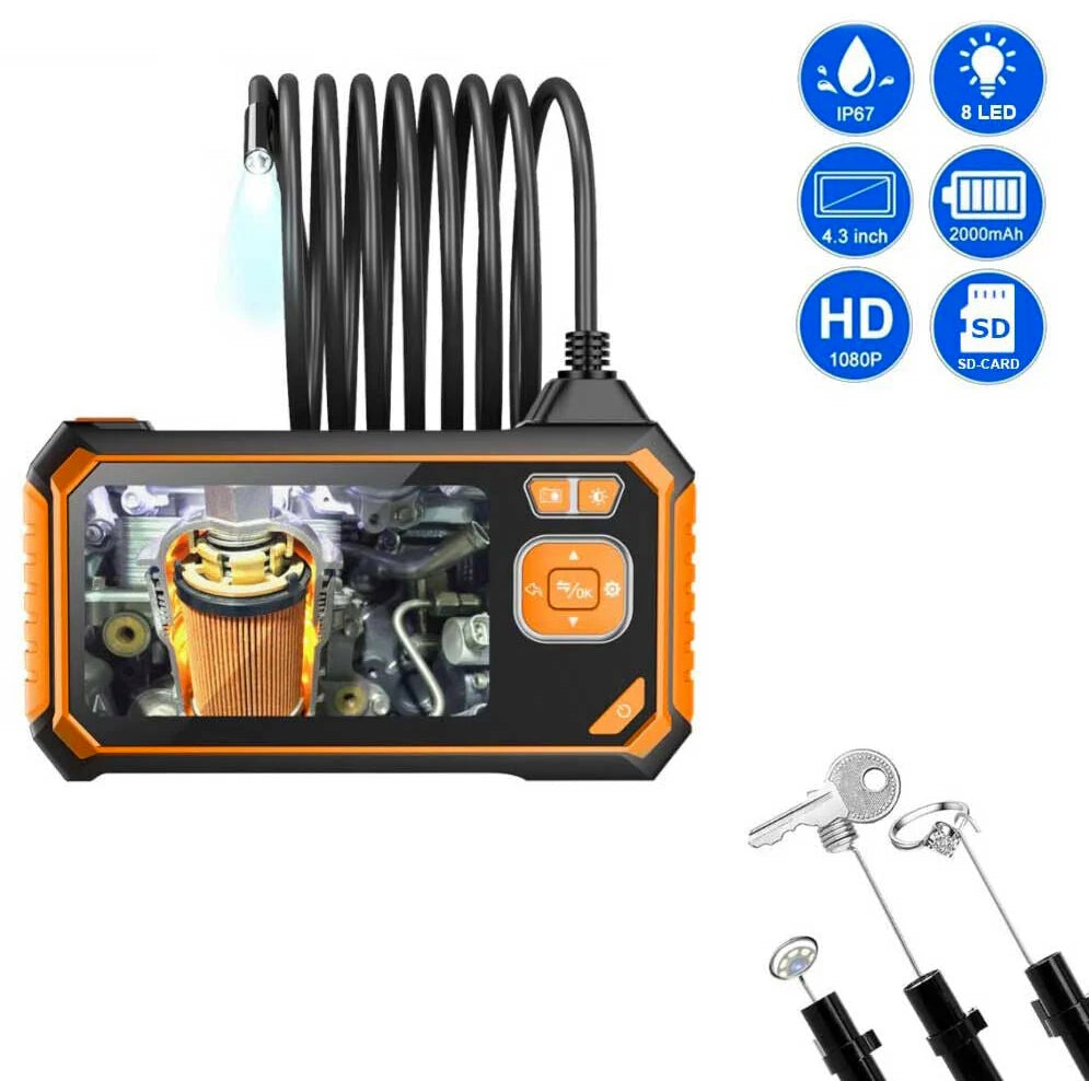 Telecamera endoscopica 4.3'' Full HD 1080p 2MP con sonda 5m IP67 - Impermeabile per ispezione