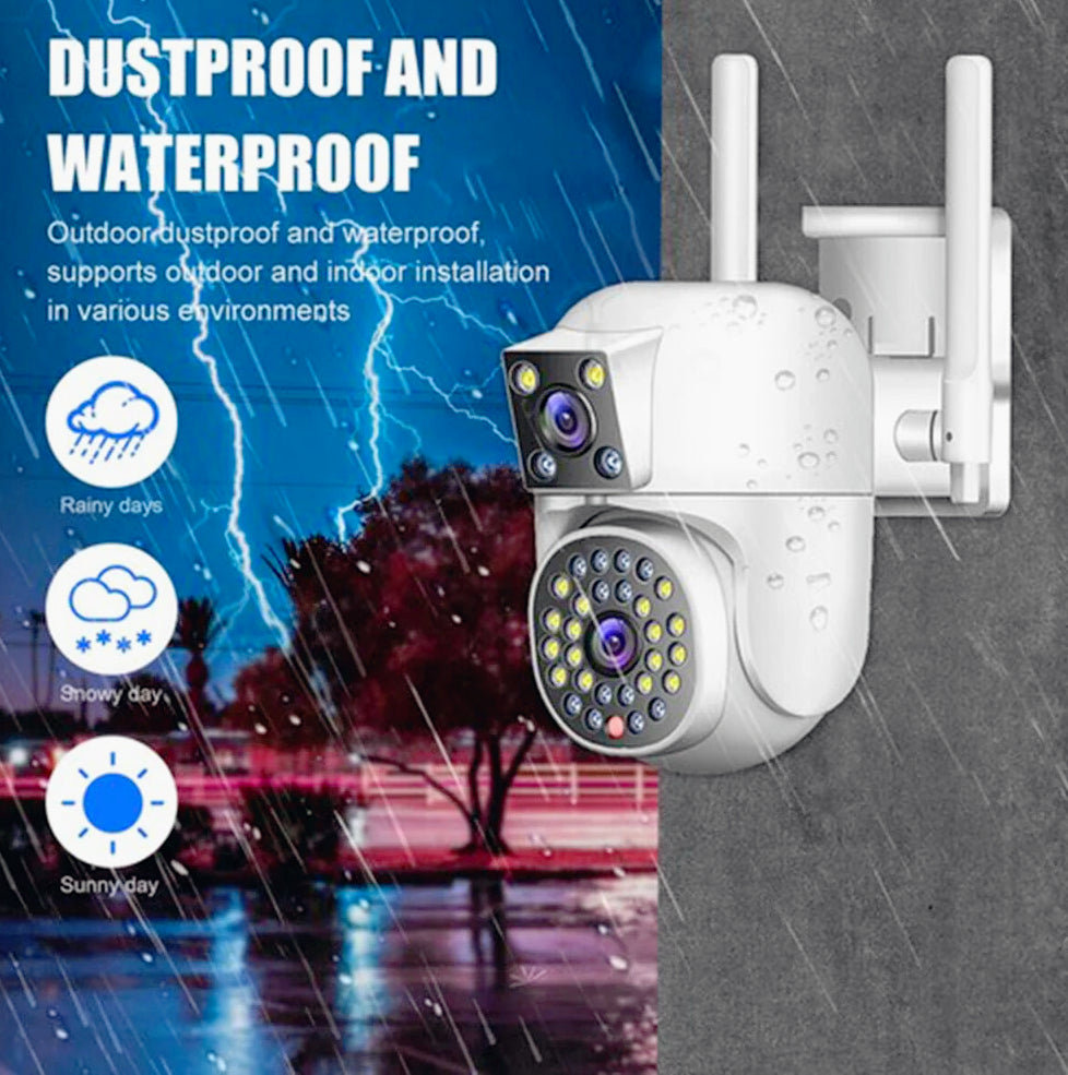 Telecamera Wi-Fi 2 obiettivi Full HD 2MPX, PTZ, 20 LED + 12 infrarossi