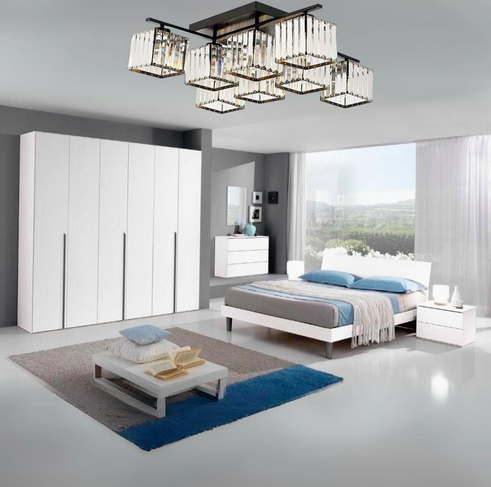 Plafoniera Contemporanea 8 Cubi in Vetro – Design in Metallo Nero con Base E27 - ambraled