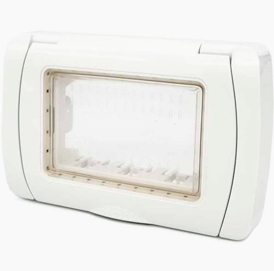 Placca idrobox IP55 3 posti con coperchio bianco, compatibile Matix
