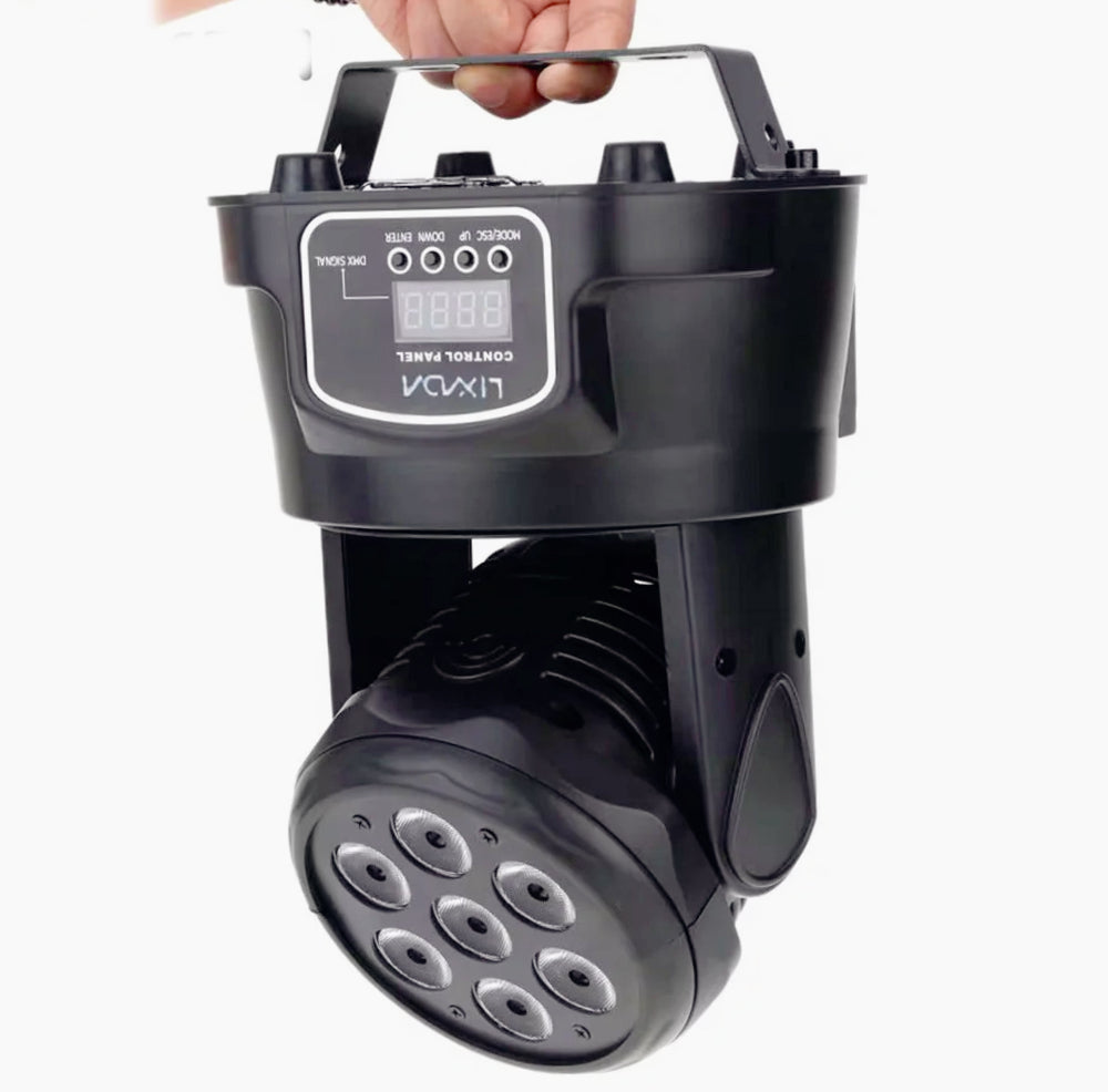 Testa mobile LED RGB – Rotante, strobo, funzione DMX, 9/14 canali, sensore suono e luce