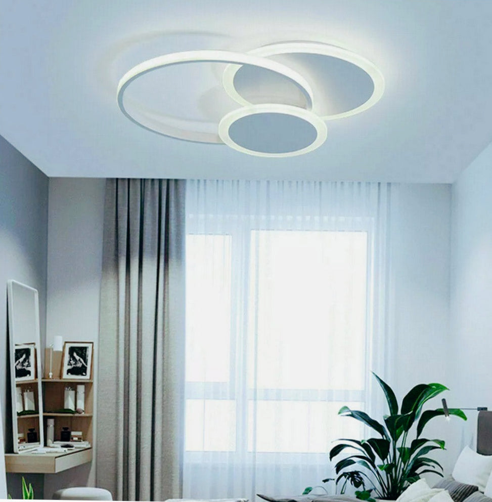Plafoniera LED 37W - 3 Cerchi Bianchi con Tecnologia CCT (Luce Fredda 6500K / Naturale 4000K / Calda 3000K)