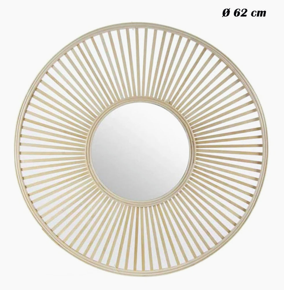 Specchio stile boho chic tondo in legno di bambù – Disponibile in varie misure