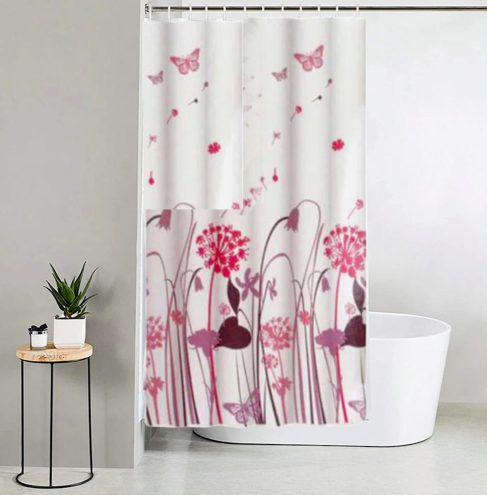 Tenda da doccia impermeabile in PVC – 200×240 cm, 12 ganci, motivo fiori e farfalle