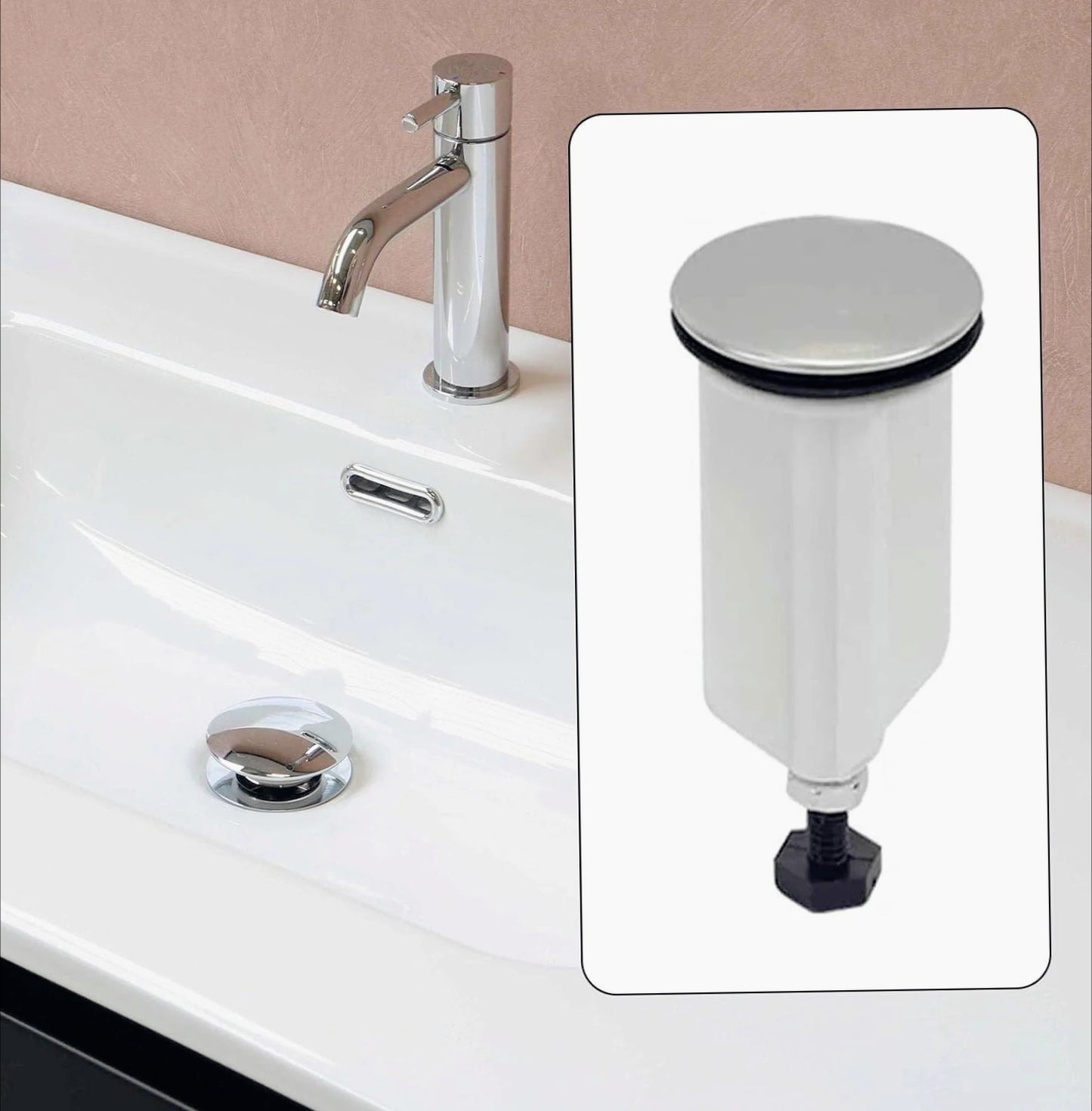 Tappo utile per riempire o rilasciare l'acqua. Ideale per lavandino. bidet. vasca Altezza regolabile. Diametro 40 mm