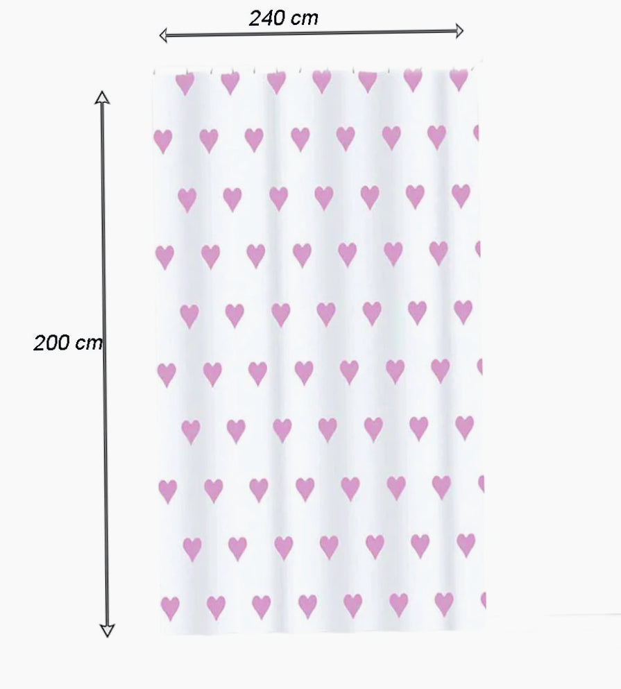 Tenda da doccia impermeabile in PVC – 200×240 cm, 12 ganci, motivo cuori rosa