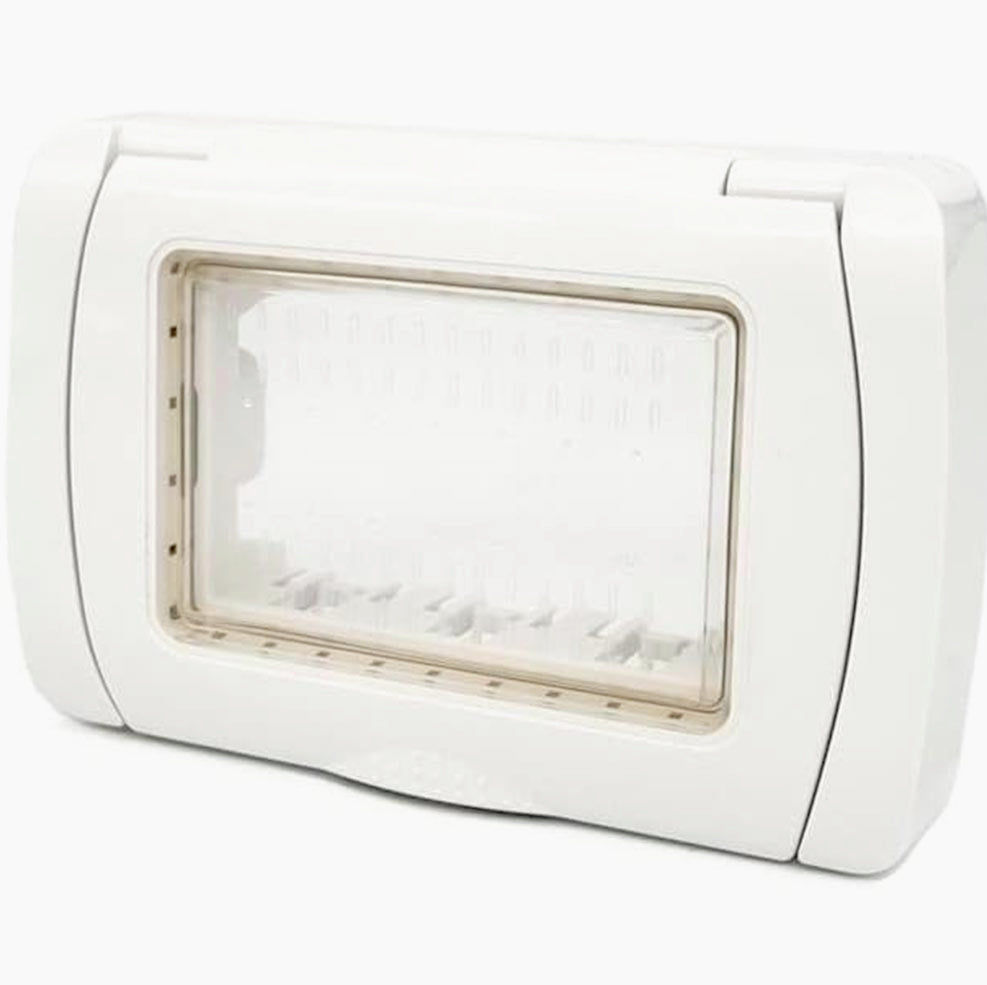 Placca idrobox IP55 3 posti con coperchio bianco, compatibile Vimar Plana